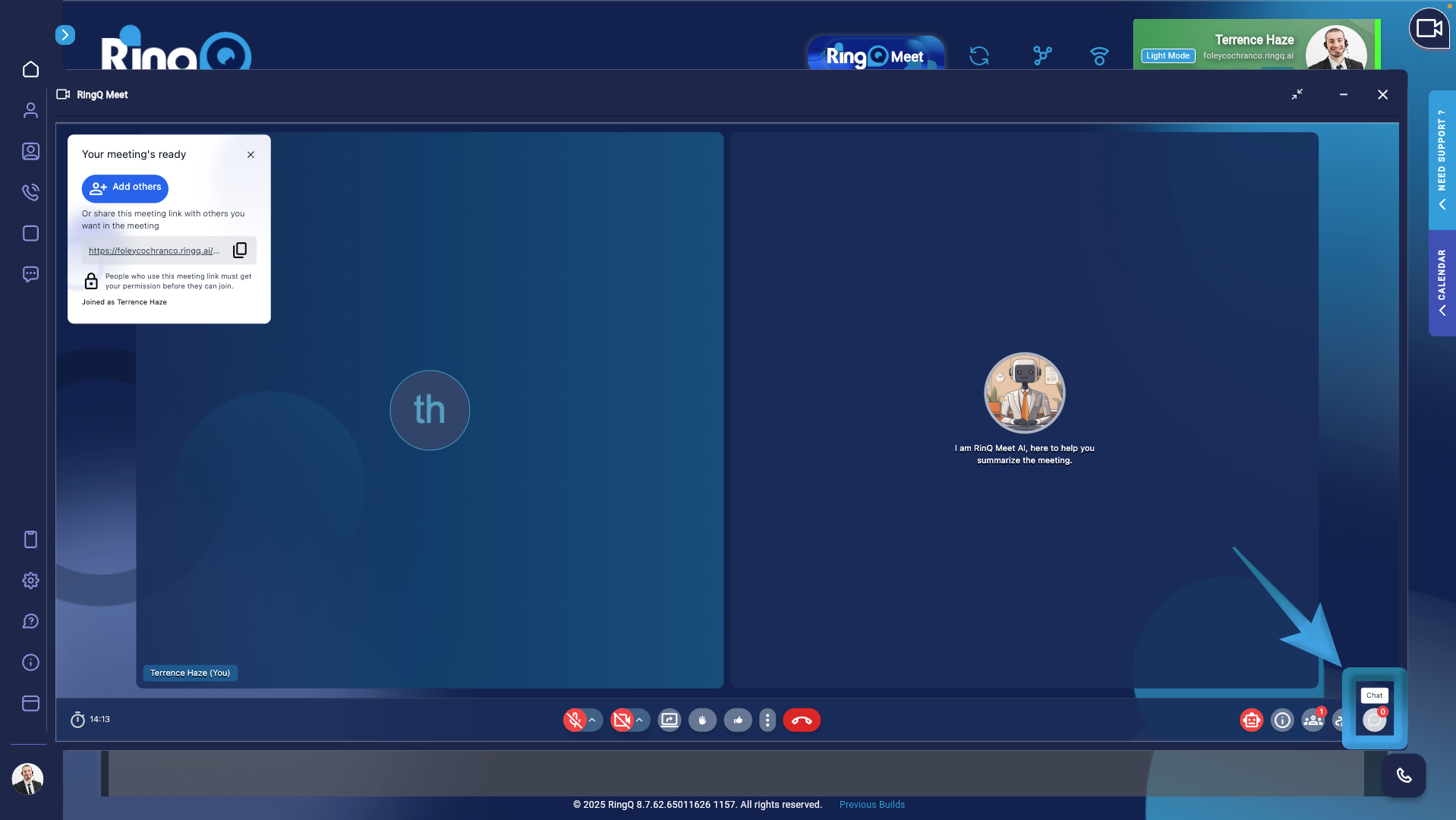 Accessing in-call messages in RingQ Meet